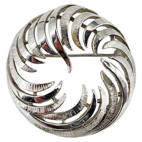 Vintage CROWN TRIFARI Silver Tone Swirl Brooch