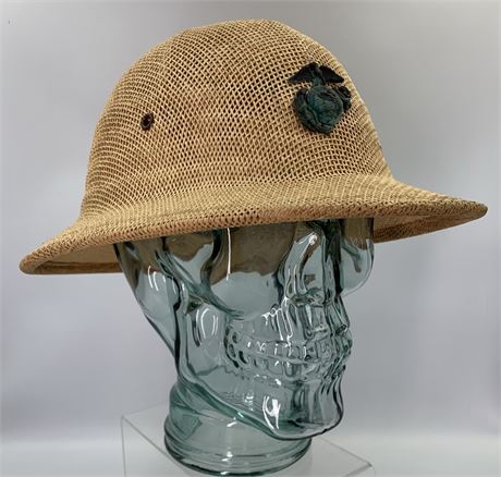 Exotic Woven Safari Hat with US Military Marine Hat Badge