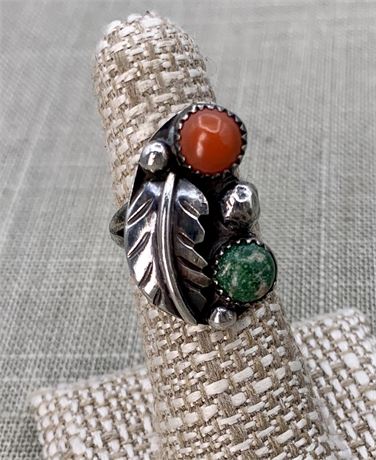 Native American Indian Sterling & Coral Ring