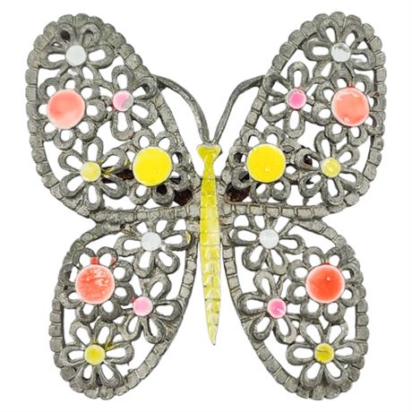 Vintage ART Day-Glo Enamel Butterfly Brooch