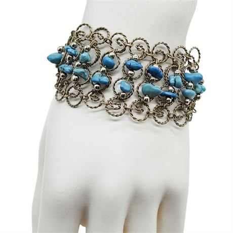 Vintage Handmade Twisted Wire & Turquoise Bracelet