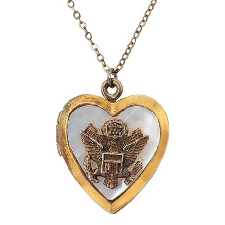 Vintage WWII Mother of Pearl US Army Sweetheart Locket Necklace