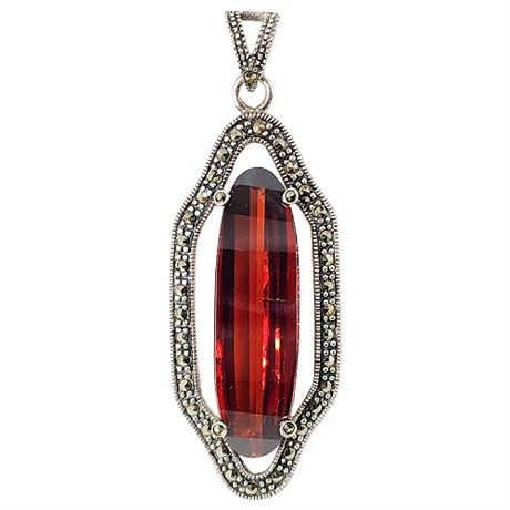 Sterling Silver, Garnet, & Marcasite Art Deco Style Pendant