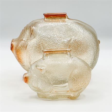 Pair of Vintage Anchor Hocking Carnival Glass Piggy Banks