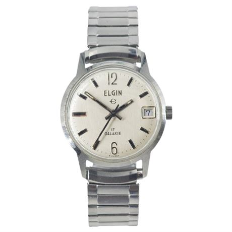 Vintage ELGIN 17 Galaxie Stainless Steel Wrist Watch w/ Date