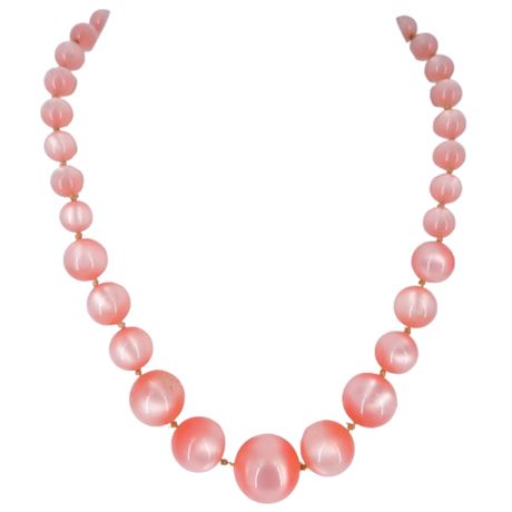 Vintage Moonglow Lucite Pink Beaded Hand-Knotted Necklace