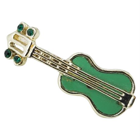 Vintage Mini Green Ukulele w/ Rhinestones Brooch