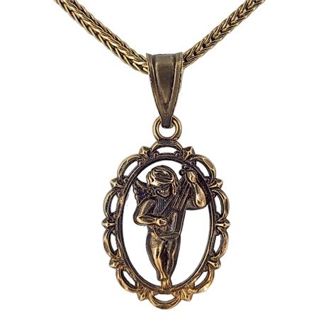 Signed 14K Gold MICHAEL ANTHONY Putti Pendant on Gold Filled Chain