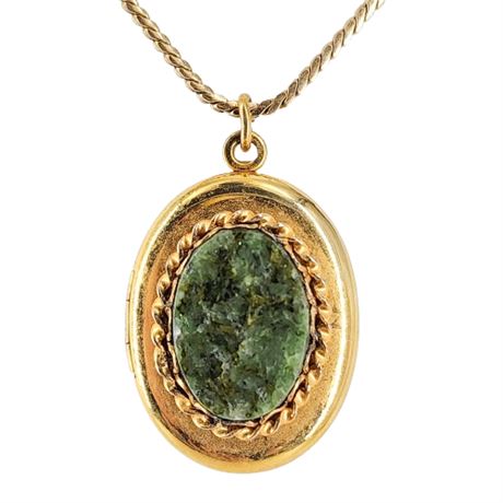 Vintage Gold Tone Connemara Marble Locket Necklace