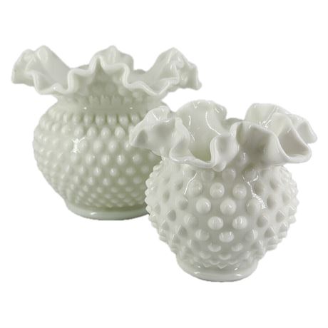 Pair of White Hobnail Milk Glass Rose Bowls