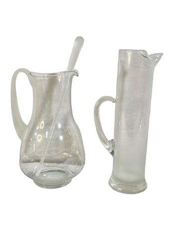 Two Crystal Pitchers with Frosted Stir