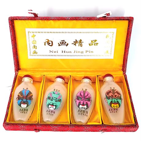 Chinese Hand-Painted Inside Snuff Bottle Set – Beijing Opera Masks – Boxed Set