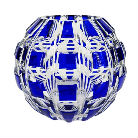 Vintage VEB Glass German Art Deco Cobalt & Crystal Rose Bowl