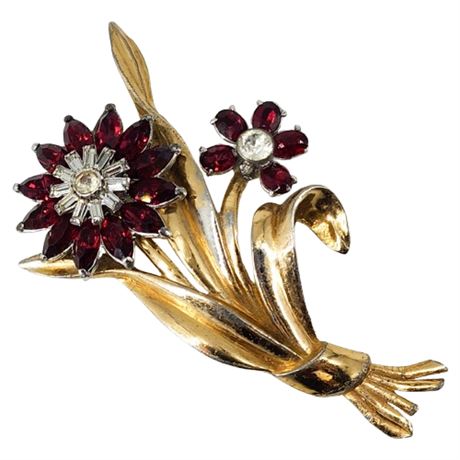 Large Vintage Rhinestone Flowers Brooch