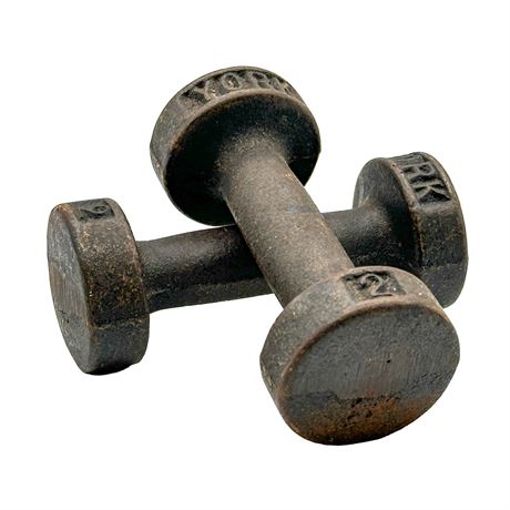 Vintage York Cast-Iron Roundhead Dumbbells