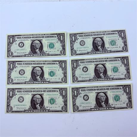 6 AU/UNC 1963 $1 Bills