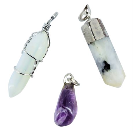 Lot of 3 Precious Gemstone Necklace Pendants