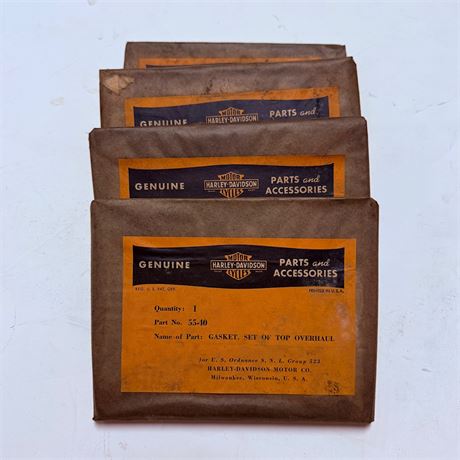 4 NOS WWII Military Surplus Harley Davidson Gasket Kits