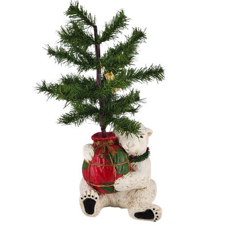 Roman Inc. Polar Bear Holding A Christmas Tree Statue