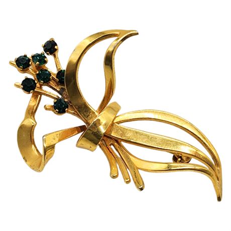 Vintage Swiss Made Rhinestone Floral Spray Brooch