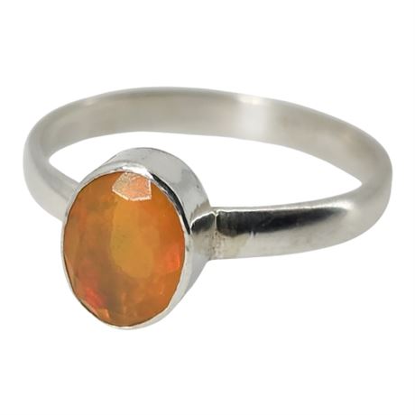 Vtg Sterling Silver Tangerine Fire Opal Ring, Sz 8