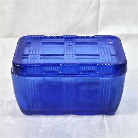 Vtg Cobalt Blue Lidded Dish