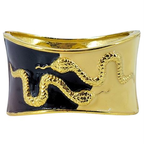 Vintage Black and Cream Enamel Snake Hinge Bracelet