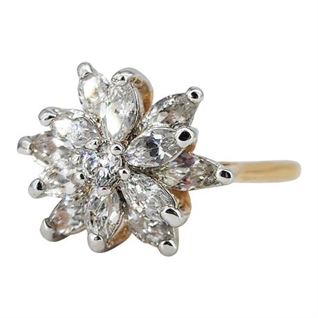 Vintage LIND Gold Electroplated Crystal Flower Ring, Sz 7