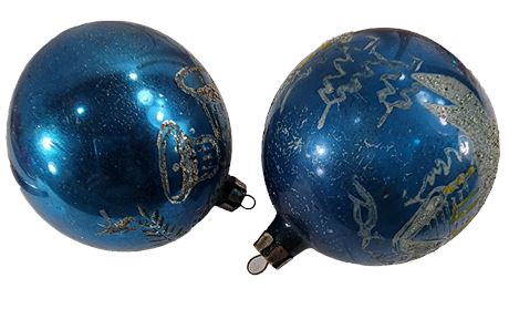 Two Vintage Blue Mica Poland Ornaments