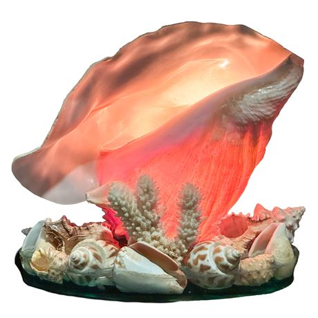 Vintage Kitschy Conch Shell Lamp with Green Resin Base