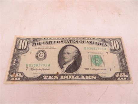 1963 $10 Federal Reserve Note # G 03681703 A
