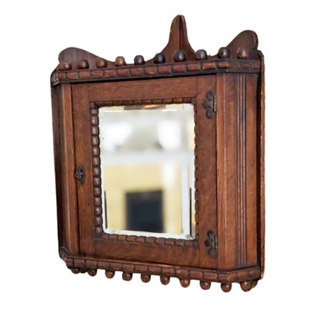 Antique Oak Corner Cabinet w Mirror