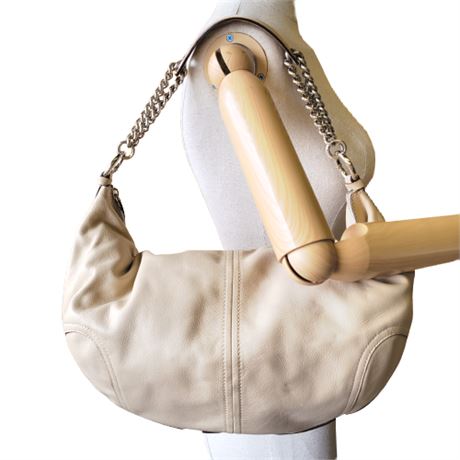 Pollini Cream Leather Structured Crescent Hobo Bag