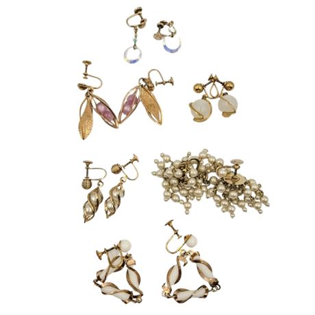 Lot of 6 Gold Tone Dangle Screw Back Earrings