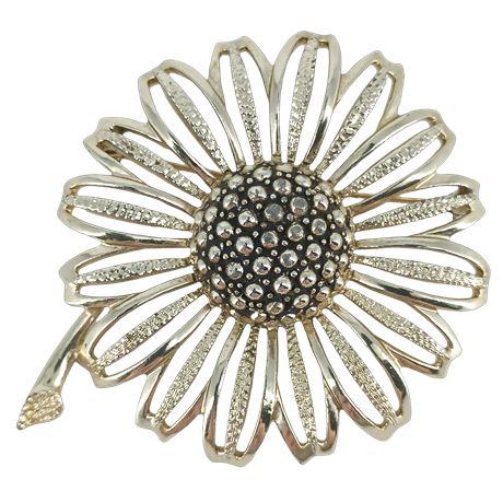 Sarah Coventry Golden Sunburst Daisy Brooch, Vintage Floral Statement Pin
