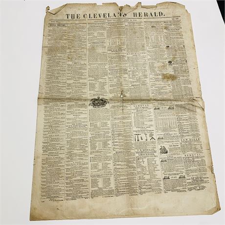 Original 1846 The Cleveland Herald Newspaper