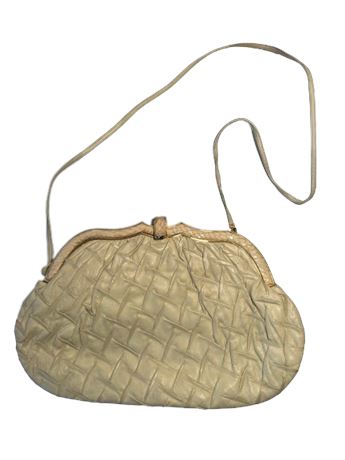 Vntg JUDITH LEIBER Cream Leather & Snakeskin Handbag