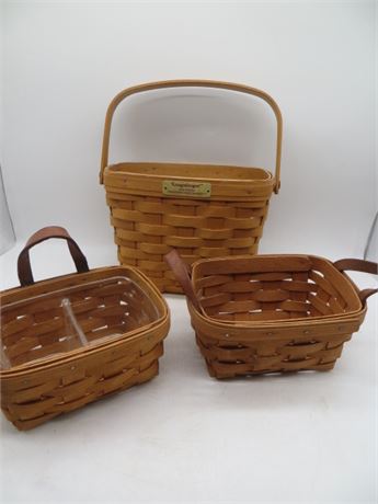 LONGABERGER 1998 DRESDEN TOUR, 1997 HANGING, 1990 BASKET W/HANDLES