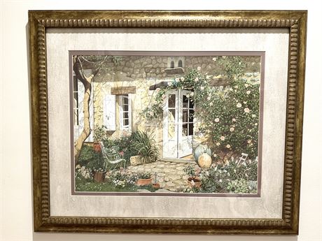 Framed Print of Open Door and Villa with Garden