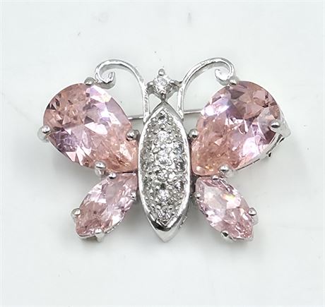 Sterling silver pink zirconia butterfly brooch