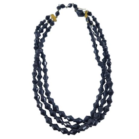 Vintage West Germany Black Glass Bead Triple Strand Choker
