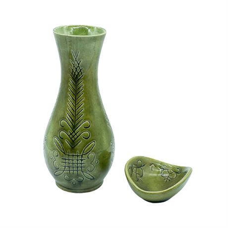 Art Pottery Vase and Trinket Dish