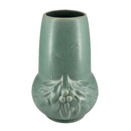McCoy 1930s Vintage Art Pottery Matte Green Berries And Leaves Ceramic Vase