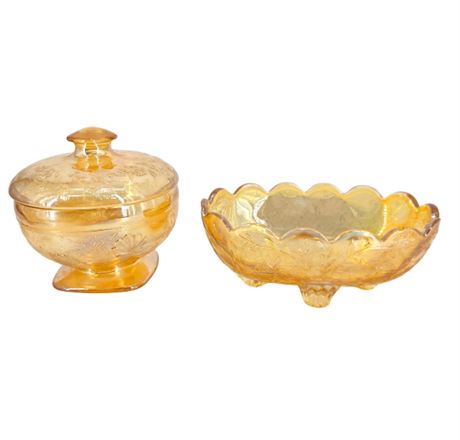 Florogold Trinket Box & Footed Bowl