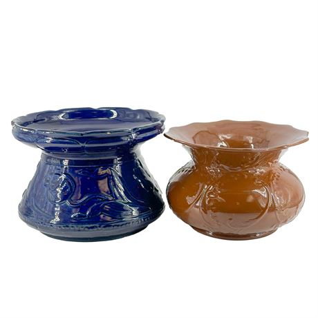 Lot of Two Antique Roseville Pottery Cuspidor Spittoon Vases