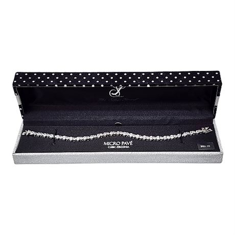 Silver Plated Micro Pave CZ Tennis Bracelet, New in Box