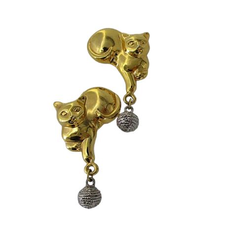 Cats At Play Polished Gold Tone Pierced Earrings