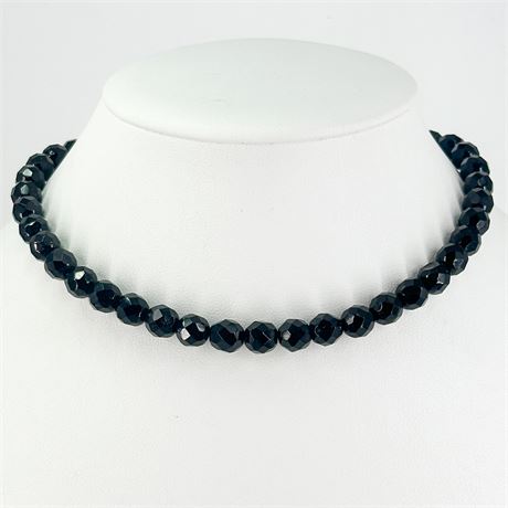 Vintage Faceted Black Glass Beaded Necklace