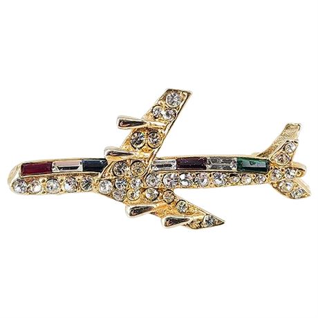 Vintage Rhinestone Airplane Brooch