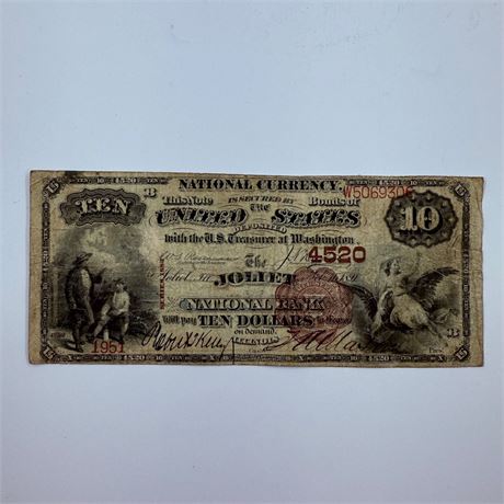 1882 $10 Joliet Illinois National Currency Note